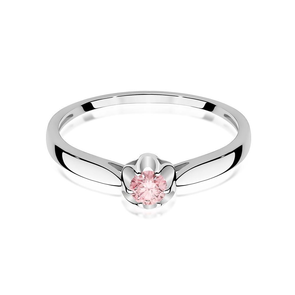 Pierścionek z różowym diamentem laboratoryjnym 0,15 ct, białe złoto 585