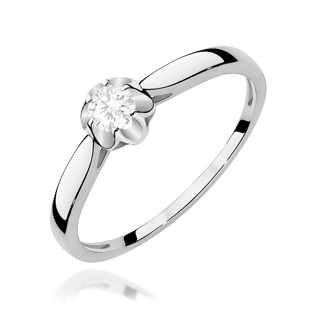 Pierścionek z diamentem laboratoryjnym 0,15 ct, białe złoto 585