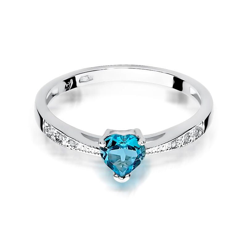 Pierścionek z topazem Swiss Blue 0,50 ct i brylantami, białe złoto 585
