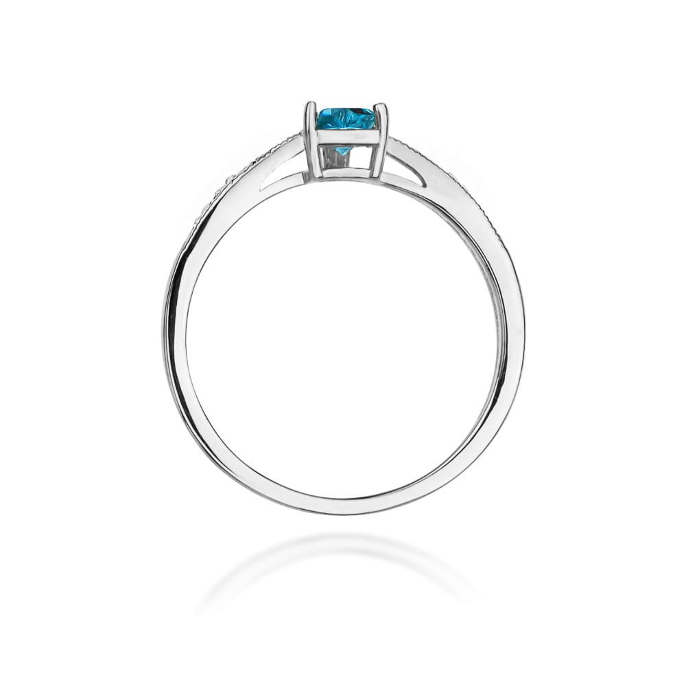Pierścionek z topazem Swiss Blue 0,50 ct i brylantami, białe złoto 585