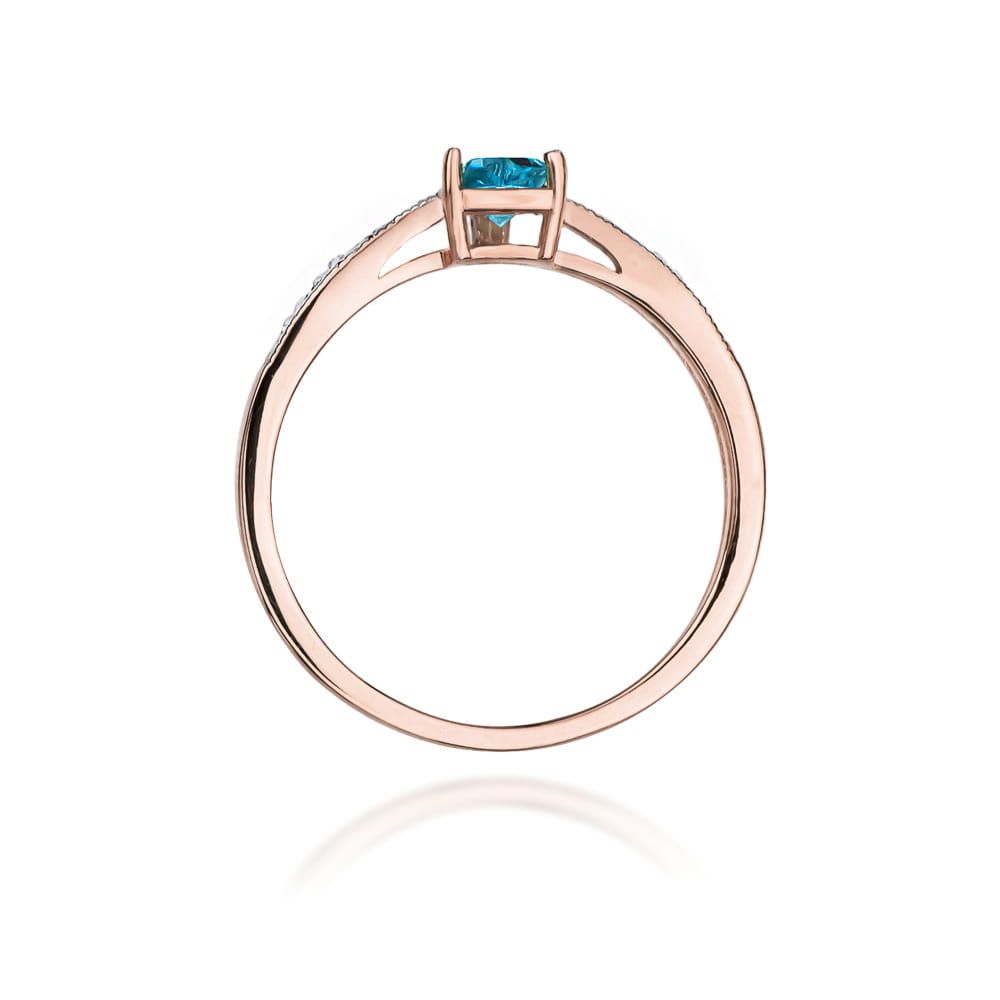 Pierścionek z topazem Swiss Blue 0,50 ct i brylantami, różowe złoto 585
