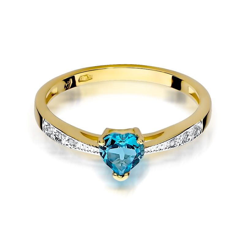 Pierścionek z topazem Swiss Blue 0,50 ct i brylantami, żółte złoto 585