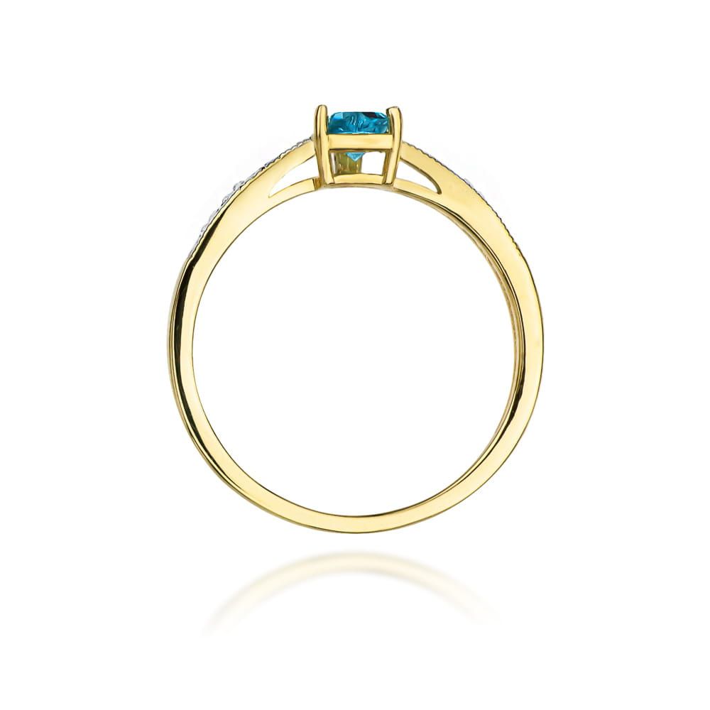Pierścionek z topazem Swiss Blue 0,50 ct i brylantami, żółte złoto 585