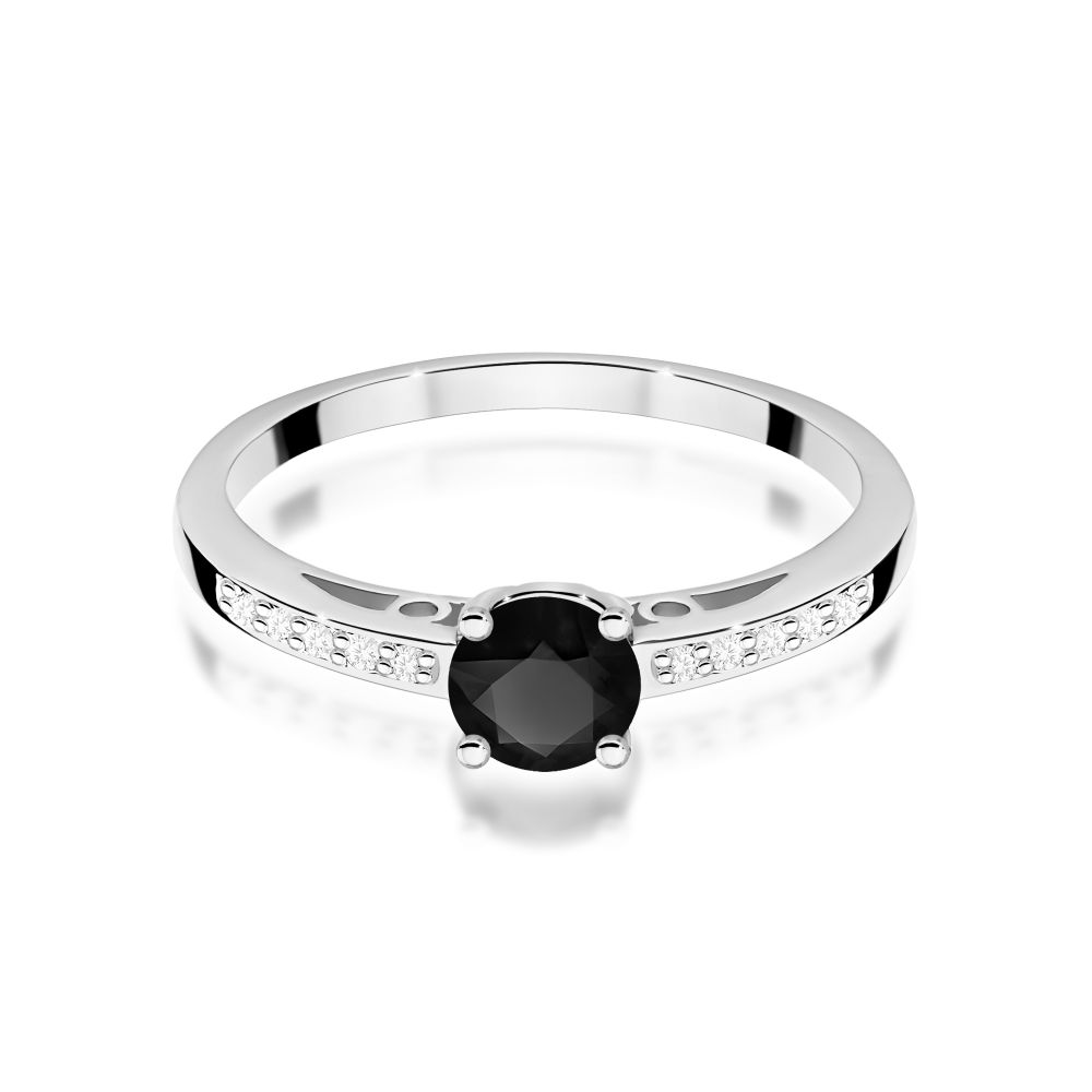 Pierścionek z czarnym diamentem 0,50 ct i brylantami, białe złoto 585