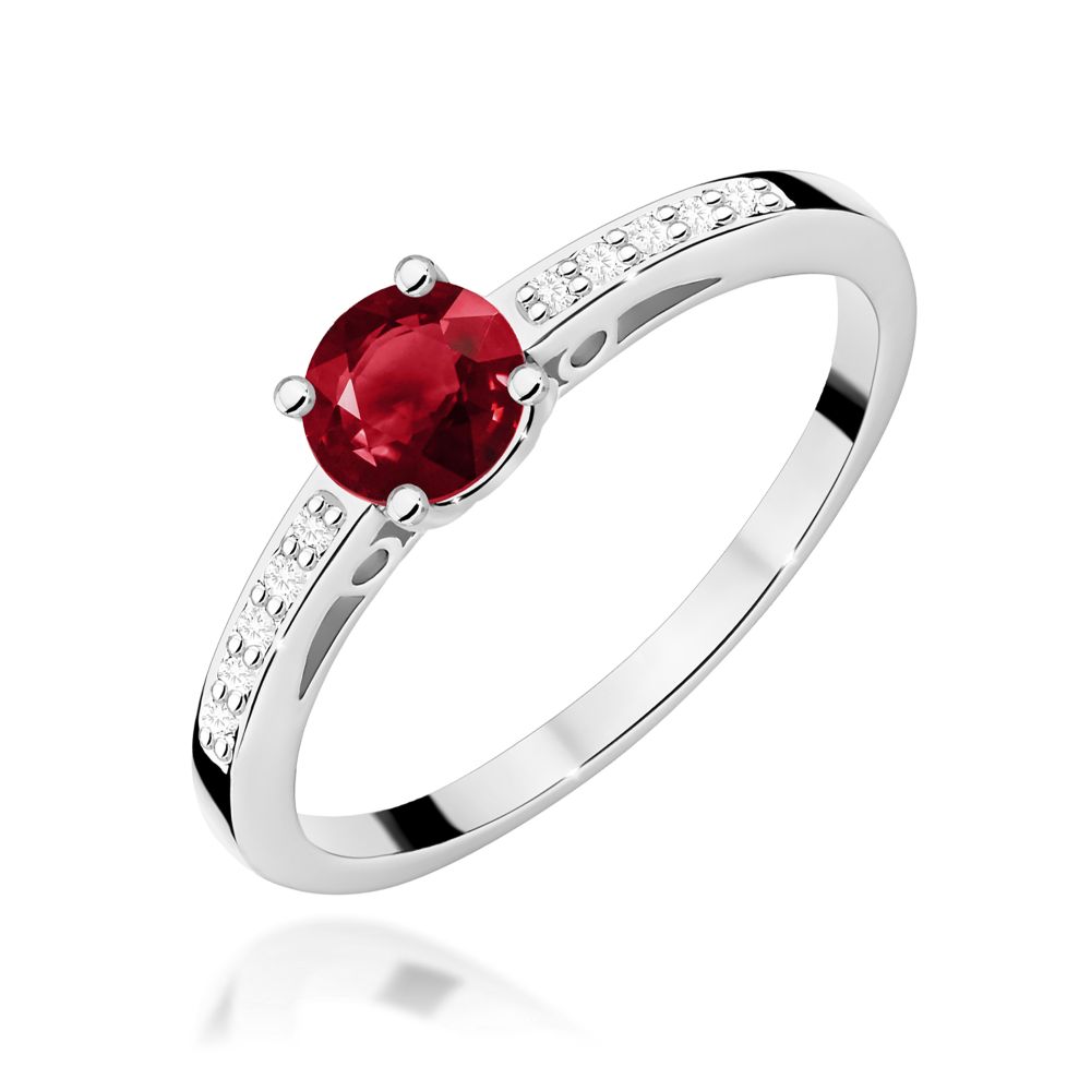 Pierścionek z granatem 0,60 ct i brylantami, białe złoto 585