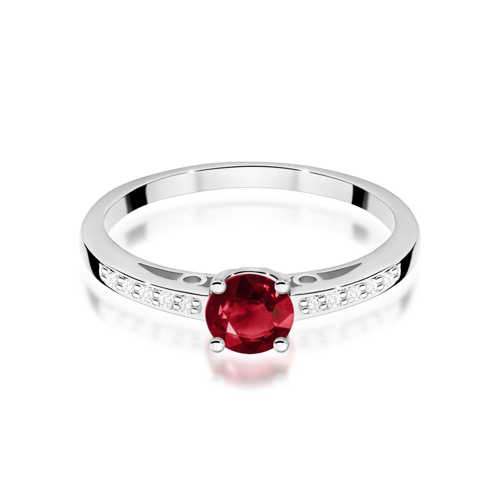 Pierścionek z granatem 0,60 ct i brylantami, białe złoto 585