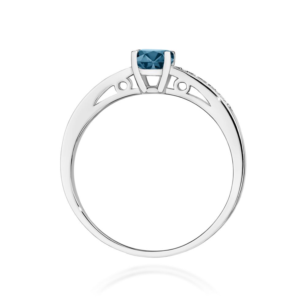 Pierścionek z topazem London Blue 0,50 ct i brylantami, białe złoto 585