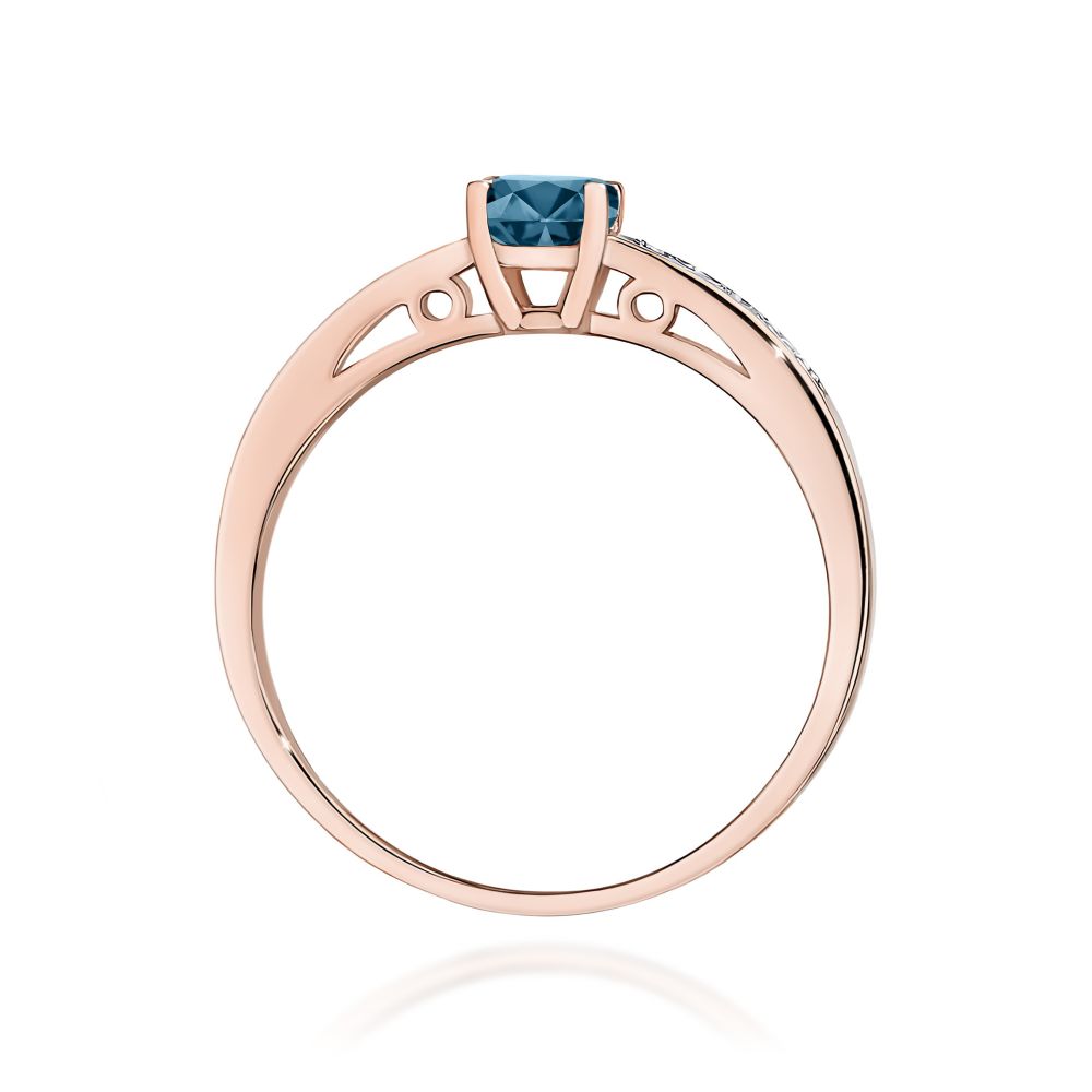 Pierścionek z topazem London Blue 0,50 ct i brylantami, różowe złoto 585