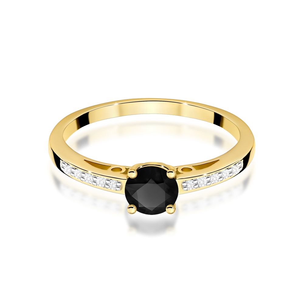Pierścionek z czarnym diamentem 0,50 ct i brylantami, żółte złoto 585