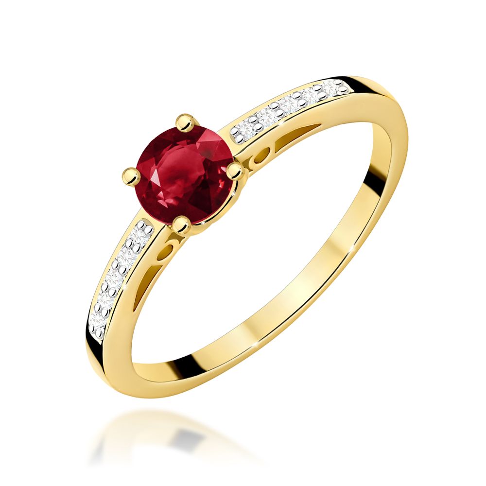 Pierścionek z granatem 0,60 ct i brylantami, żółte złoto 585