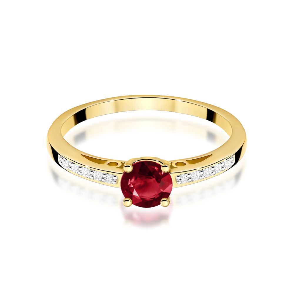 Pierścionek z granatem 0,60 ct i brylantami, żółte złoto 585