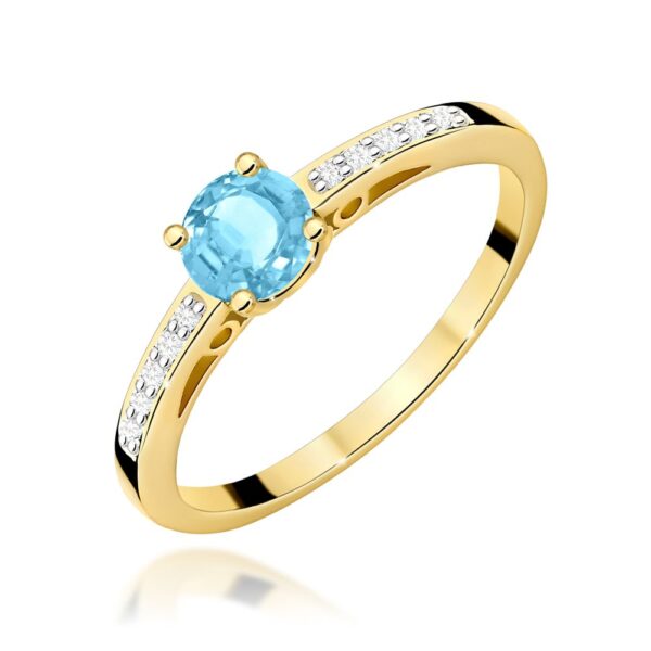 Pierścionek z topazem Swiss Blue 0,50 ct i brylantami, żółte złoto 585