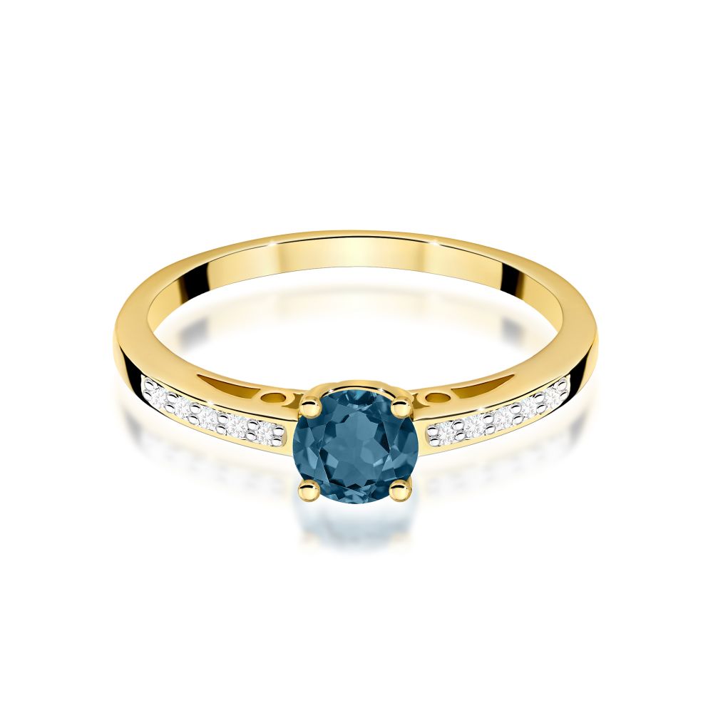 Pierścionek z topazem London Blue 0,50 ct i brylantami, żółte złoto 585