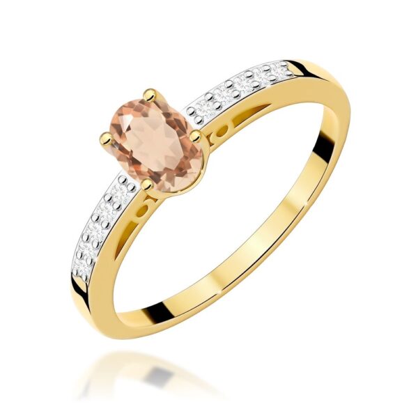 Pierścionek z morganitem 0,40 ct i brylantami, żółte złoto 585