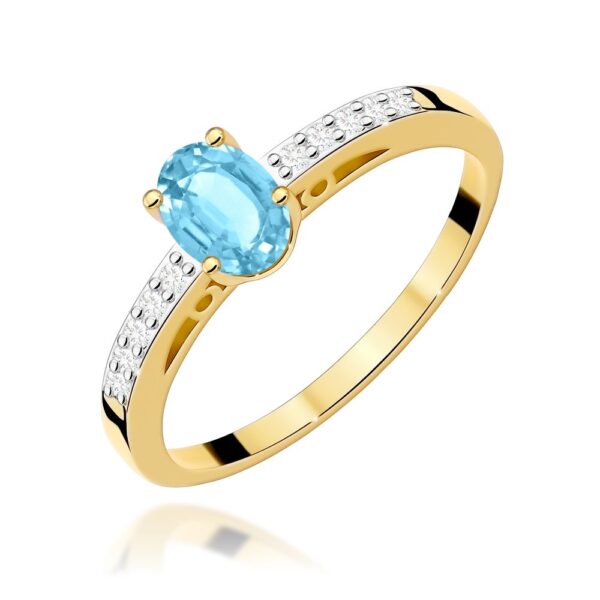 Pierścionek z topazem Swiss Blue 0,50 ct i brylantami, żółte złoto 585
