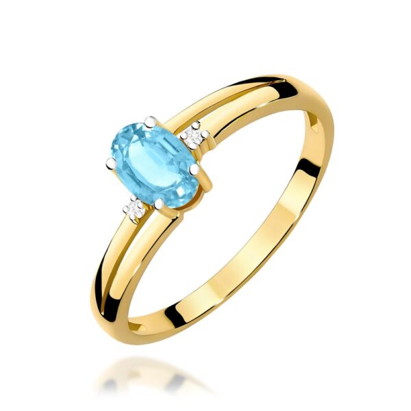 Pierścionek z topazem Swiss Blue 0,50 ct i brylantami, żółte złoto 585