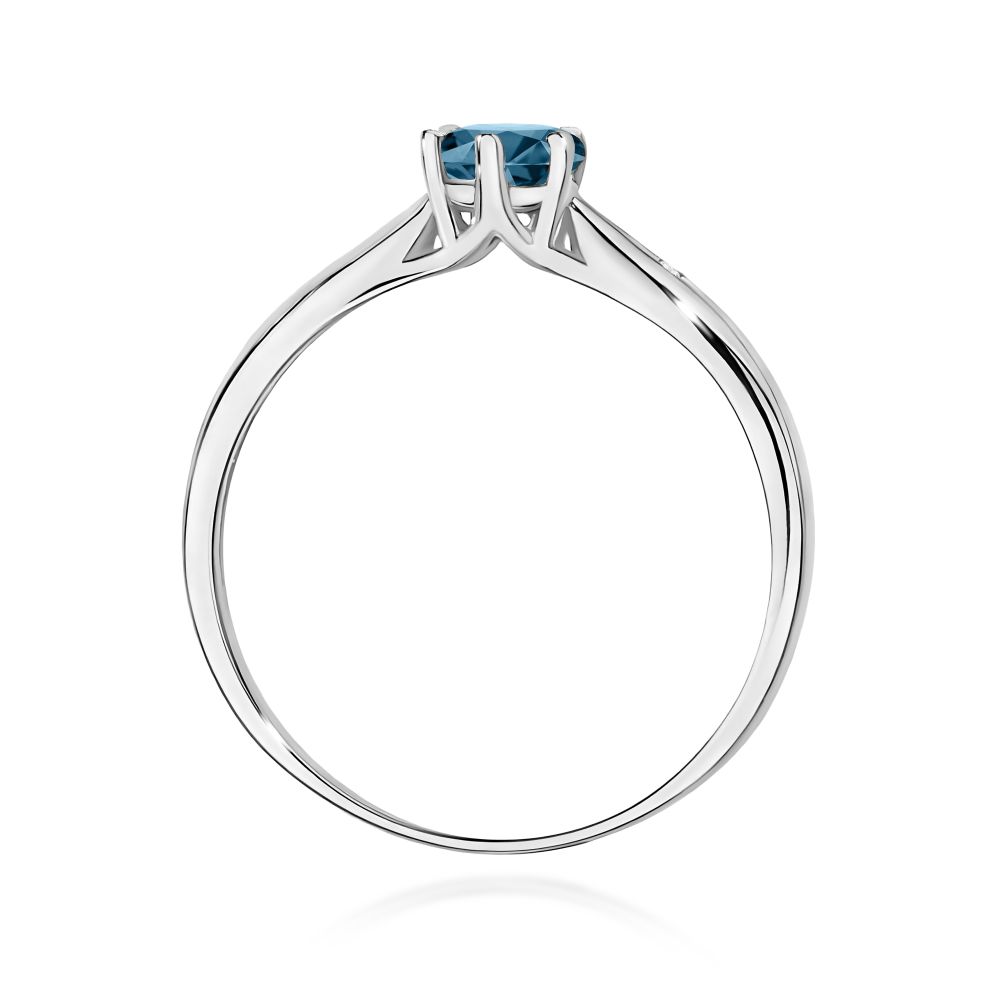Pierścionek z topazem London Blue 0,50 ct i brylantami, białe złoto 585