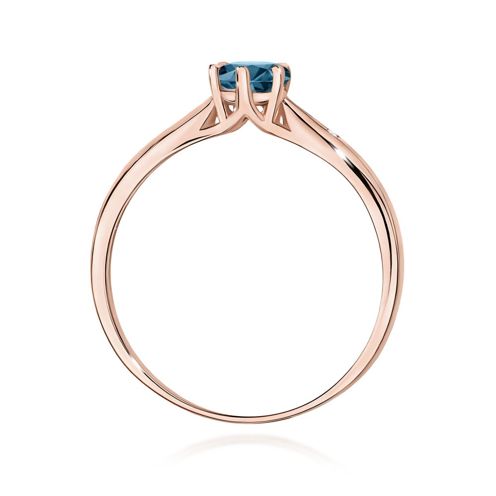 Pierścionek z topazem London Blue 0,50 ct i brylantami, różowe złoto 585