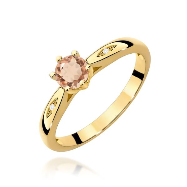 Pierścionek z morganitem 0,40 ct i brylantami, żółte złoto 585