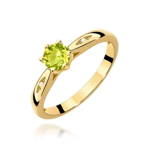 Pierścionek z oliwinem 0,60 ct i brylantami, żółte złoto 585
