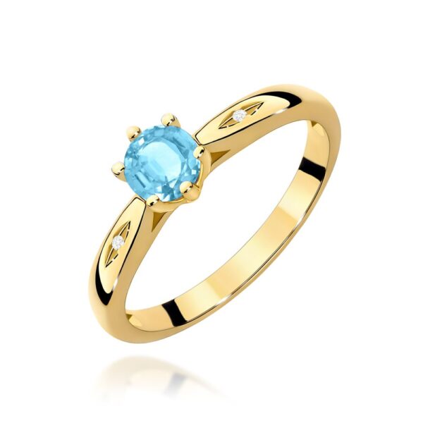Pierścionek z topazem Swiss Blue 0,50 ct i brylantami, żółte złoto 585