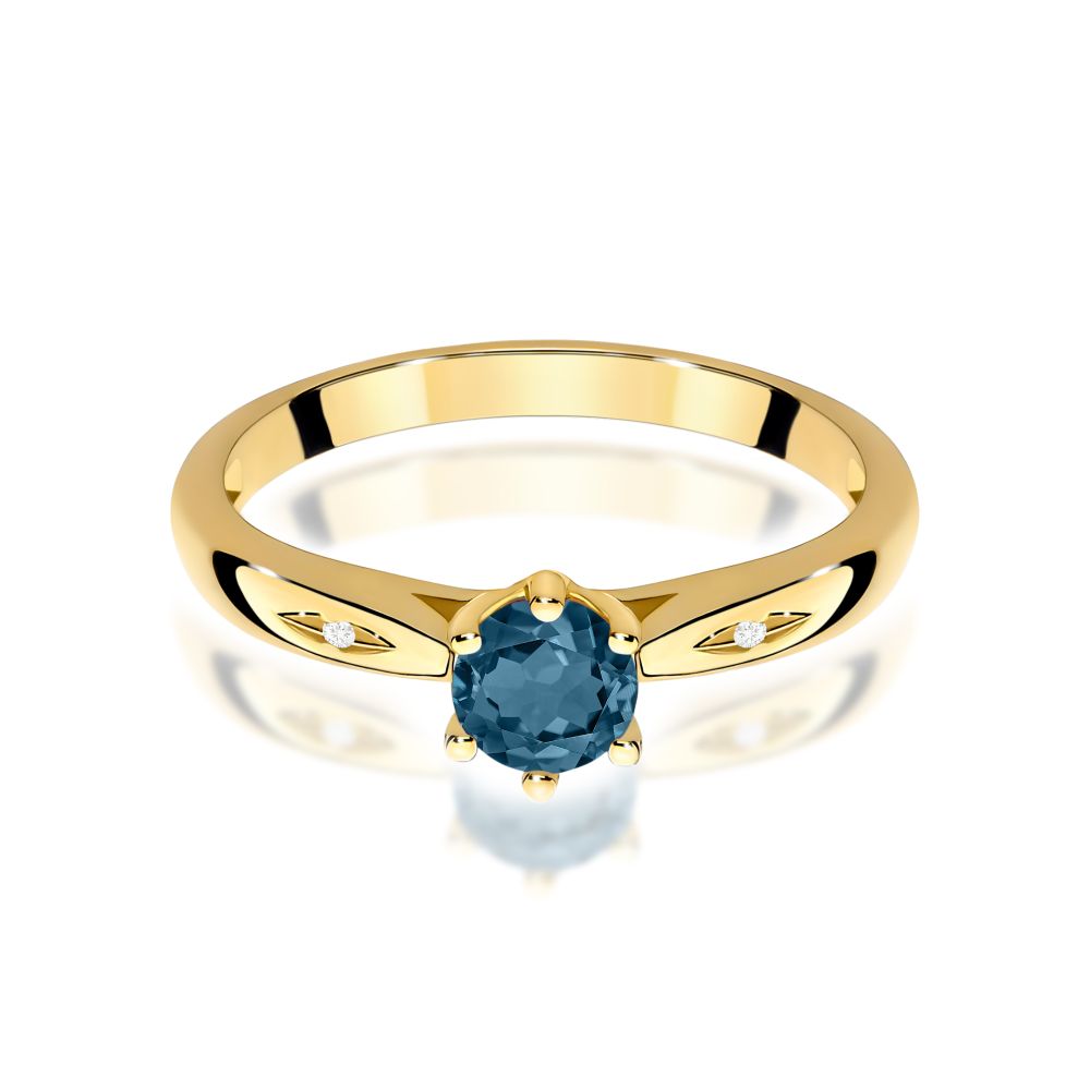 Pierścionek z topazem London Blue 0,50 ct i brylantami, żółte złoto 585