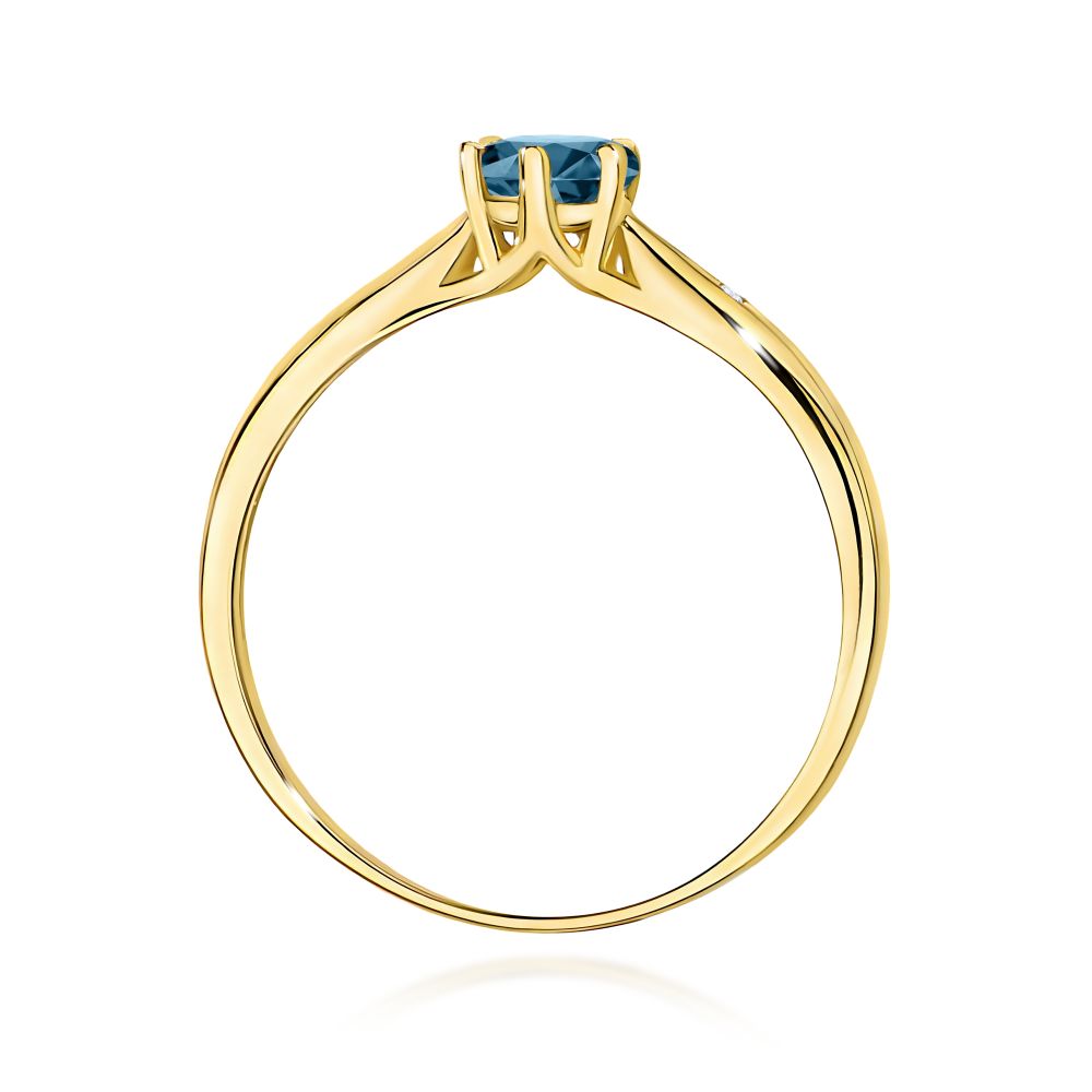 Pierścionek z topazem London Blue 0,50 ct i brylantami, żółte złoto 585