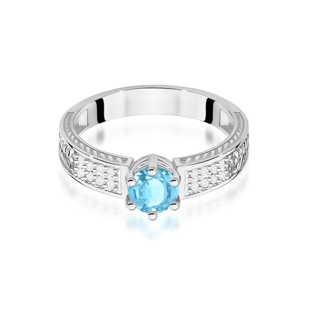 Pierścionek z topazem Swiss Blue 0,50 ct i brylantami, białe złoto 585