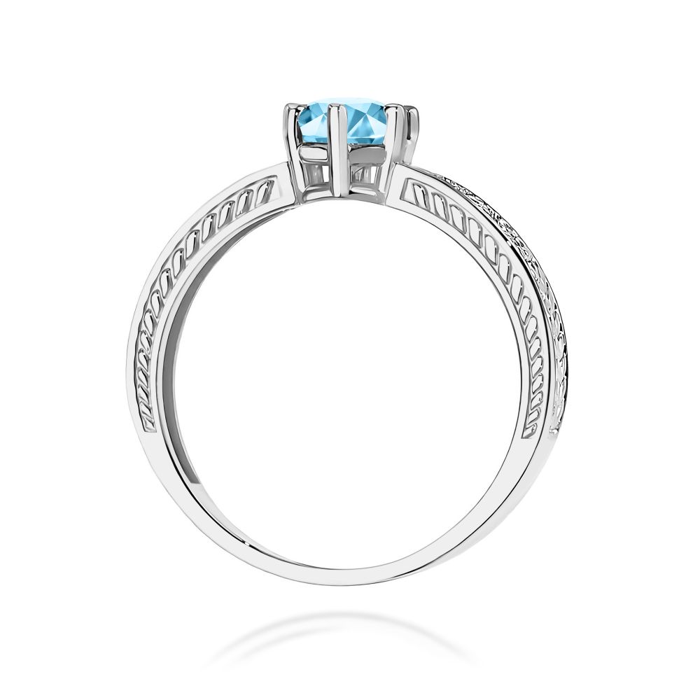 Pierścionek z topazem Swiss Blue 0,50 ct i brylantami, białe złoto 585