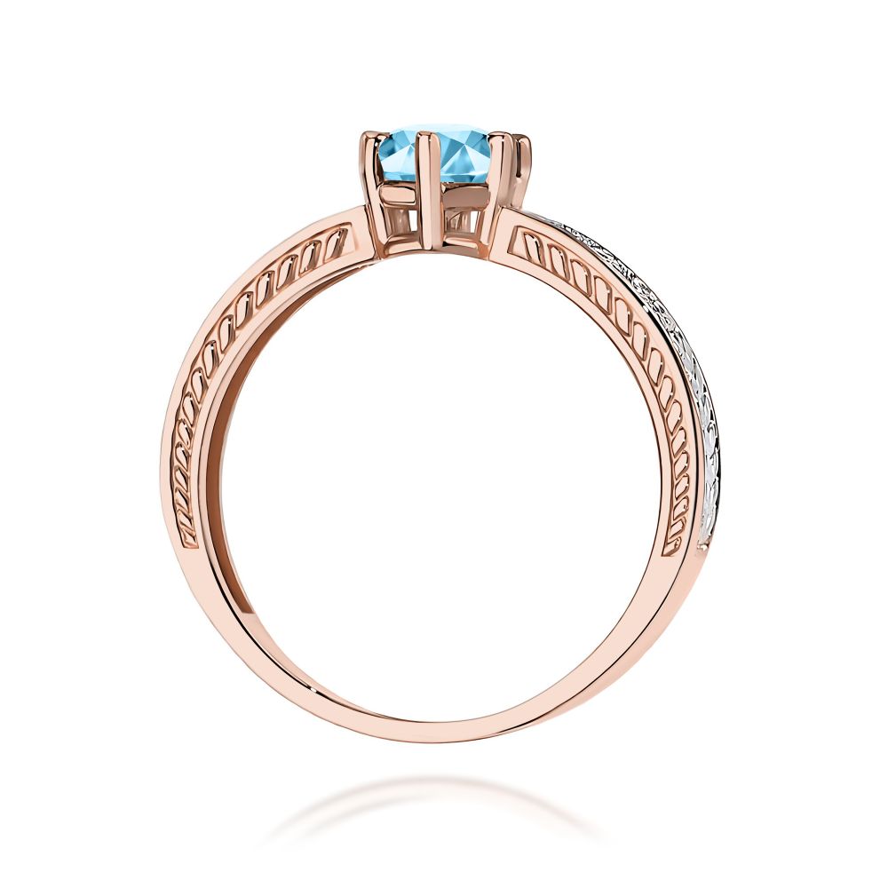 Pierścionek z topazem Swiss Blue 0,50 ct i brylantami, różowe złoto 585