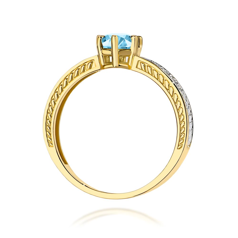 Pierścionek z topazem Swiss Blue 0,50 ct i brylantami, żółte złoto 585