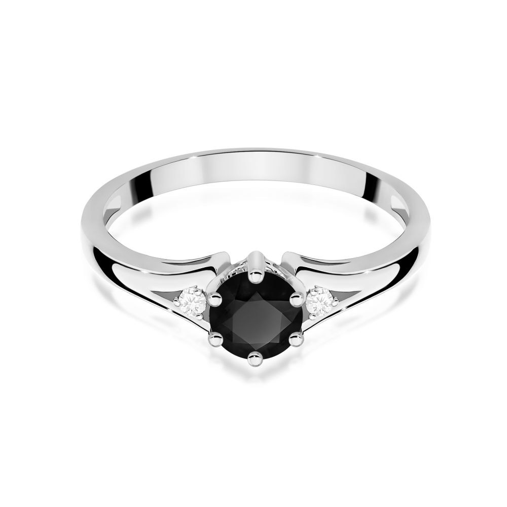 Pierścionek z czarnym diamentem 0,50 ct i brylantami, białe złoto 585