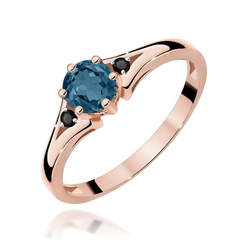 Pierścionek z topazem London Blue 0,50 ct i brylantami, różowe złoto 585