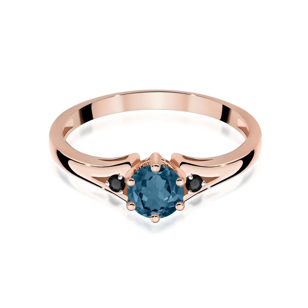 Pierścionek z topazem London Blue 0,50 ct i brylantami, różowe złoto 585
