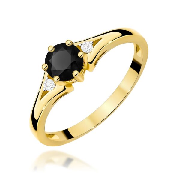 Pierścionek z czarnym diamentem 0,50 ct i brylantami, żółte złoto 585