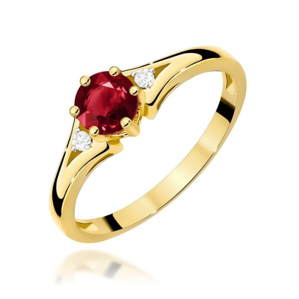 Pierścionek z granatem 0,60 ct i brylantami, żółte złoto 585