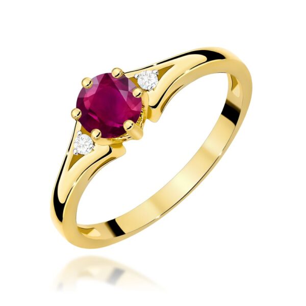 Pierścionek z rodolitem 0,60 ct i brylantami, żółte złoto 585