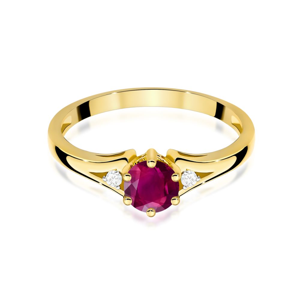 Pierścionek z rodolitem 0,60 ct i brylantami, żółte złoto 585
