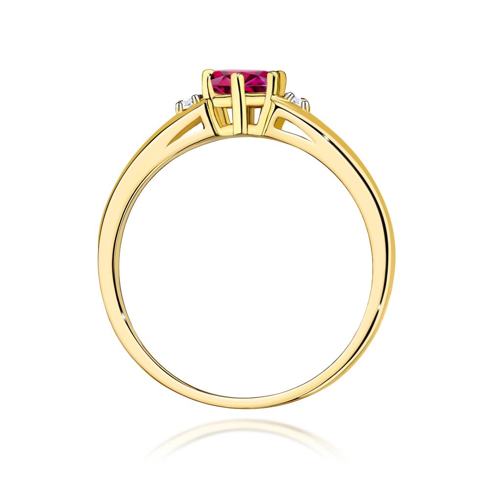 Pierścionek z rodolitem 0,60 ct i brylantami, żółte złoto 585