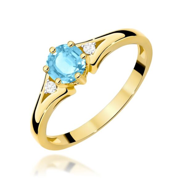 Pierścionek z topazem Swiss Blue 0,50 ct i brylantami, żółte złoto 585