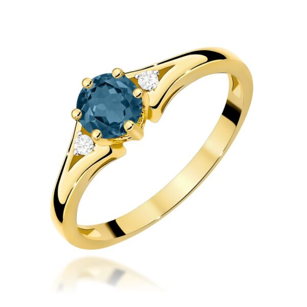 Pierścionek z topazem London Blue 0,50 ct i brylantami, żółte złoto 585
