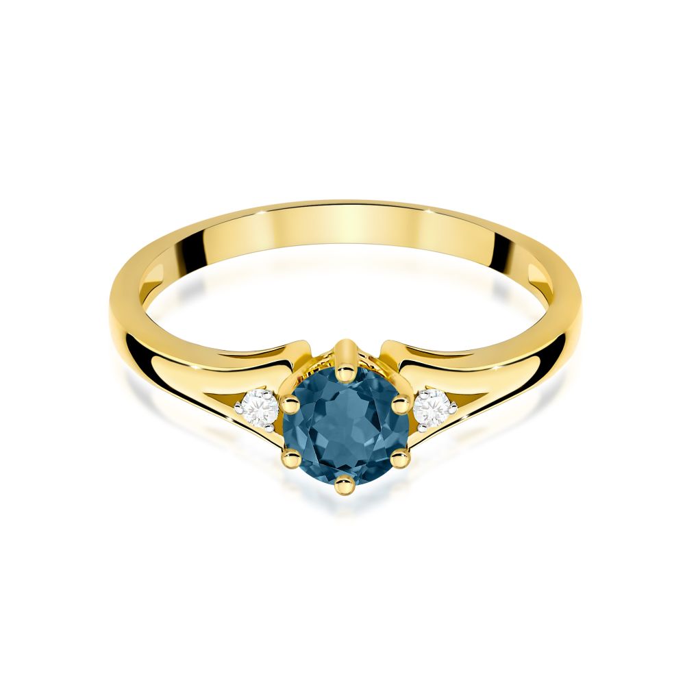 Pierścionek z topazem London Blue 0,50 ct i brylantami, żółte złoto 585