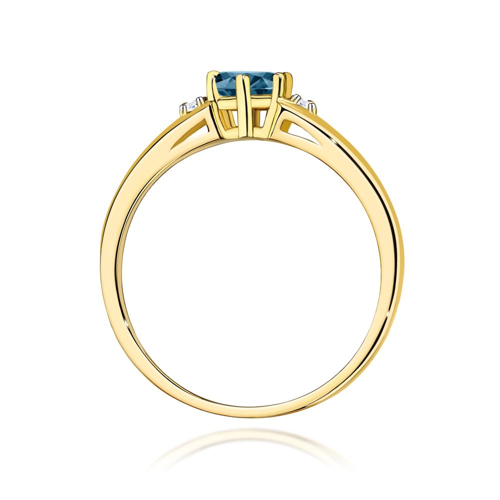 Pierścionek z topazem London Blue 0,50 ct i brylantami, żółte złoto 585