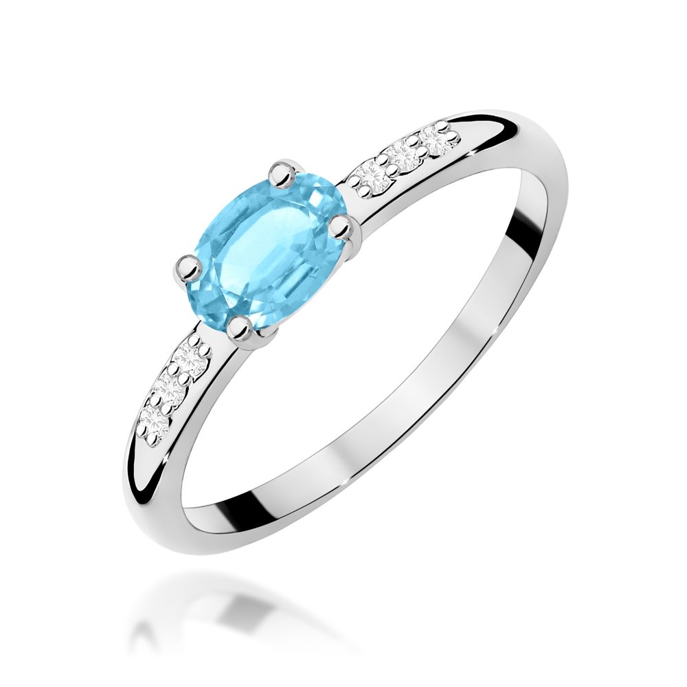 Pierścionek z topazem Swiss Blue 0,50 ct i brylantami, białe złoto 585
