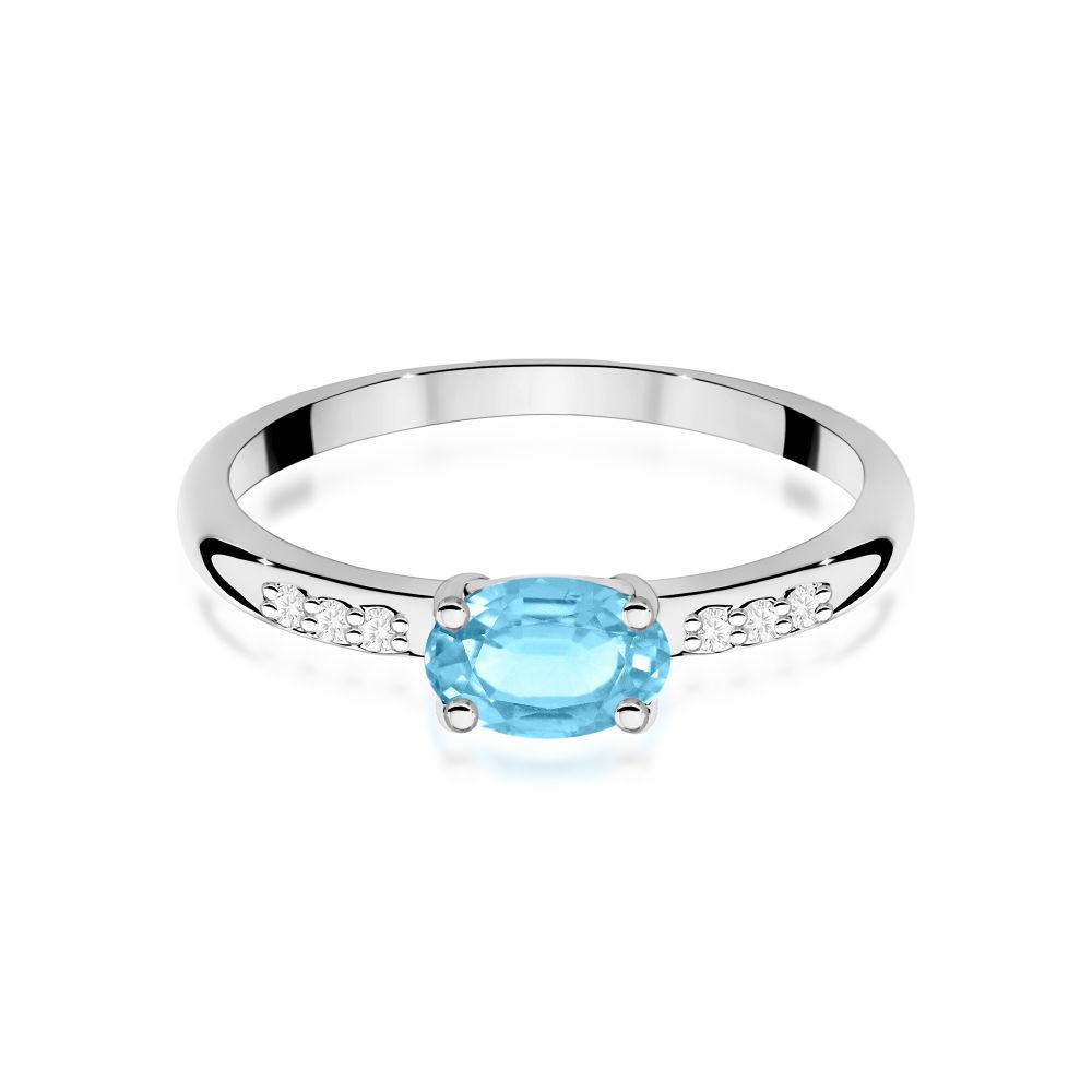 Pierścionek z topazem Swiss Blue 0,50 ct i brylantami, białe złoto 585