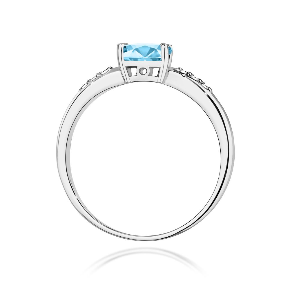 Pierścionek z topazem Swiss Blue 0,50 ct i brylantami, białe złoto 585
