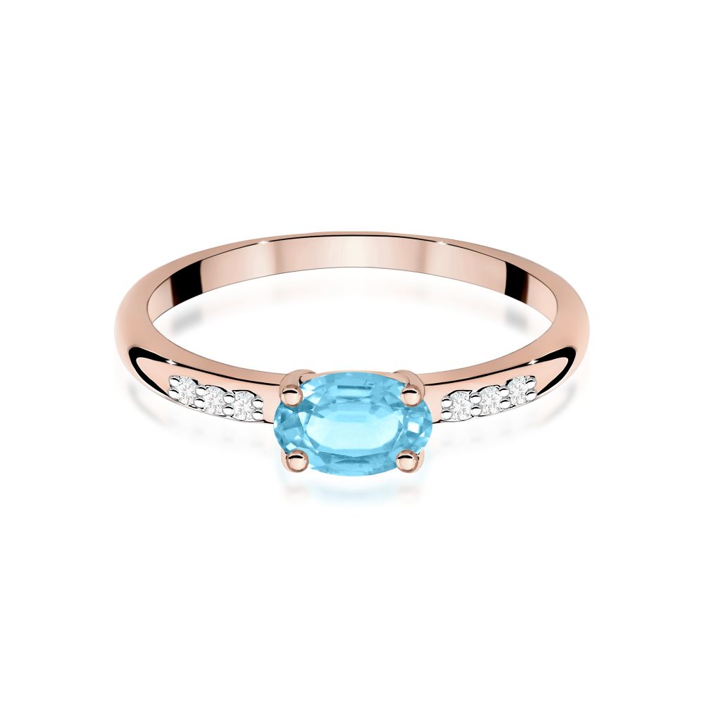 Pierścionek z topazem Swiss Blue 0,50 ct i brylantami, różowe złoto 585