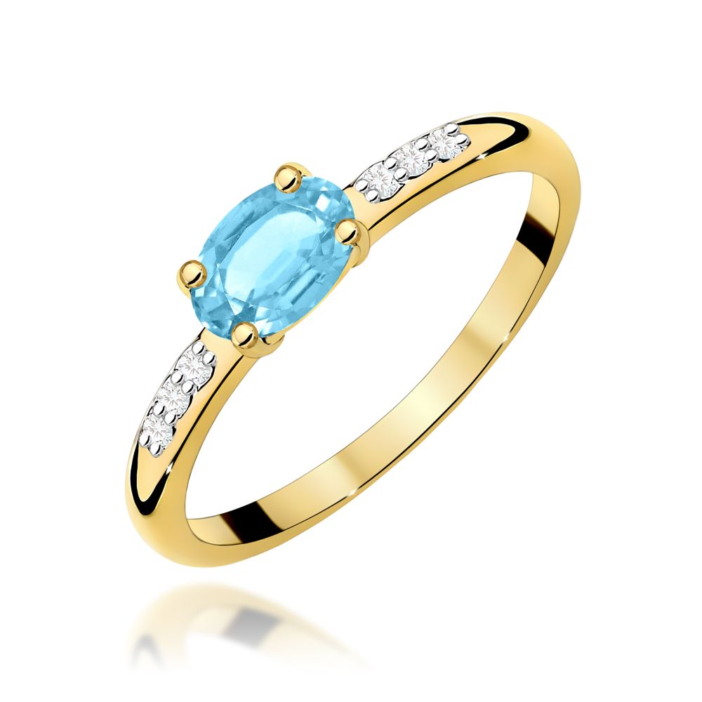 Pierścionek z topazem Swiss Blue 0,50 ct i brylantami, żółte złoto 585