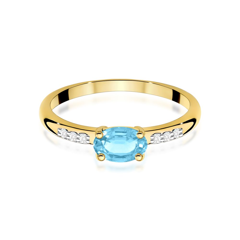 Pierścionek z topazem Swiss Blue 0,50 ct i brylantami, żółte złoto 585