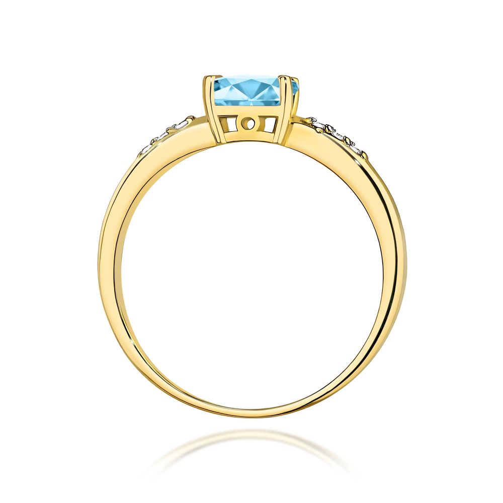 Pierścionek z topazem Swiss Blue 0,50 ct i brylantami, żółte złoto 585